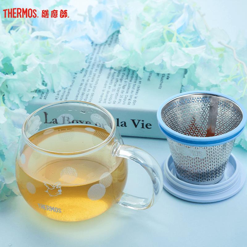 新品朱一龙同款thermos膳魔师几何系列玻璃杯花茶杯便携波波王子随手杯膳魔師水杯滤网杯子男女喝茶TCGH-440