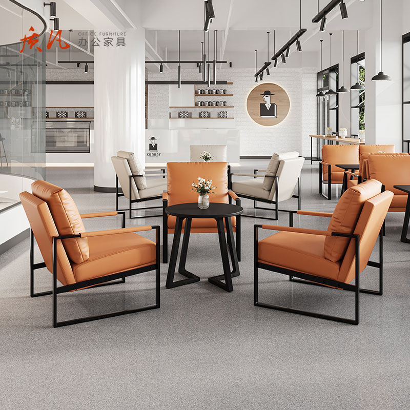 质凡咖啡厅沙发椅桌组合酒店沙发商用休闲椅 单人位*2+小方桌*1[颜色备注]高清大图