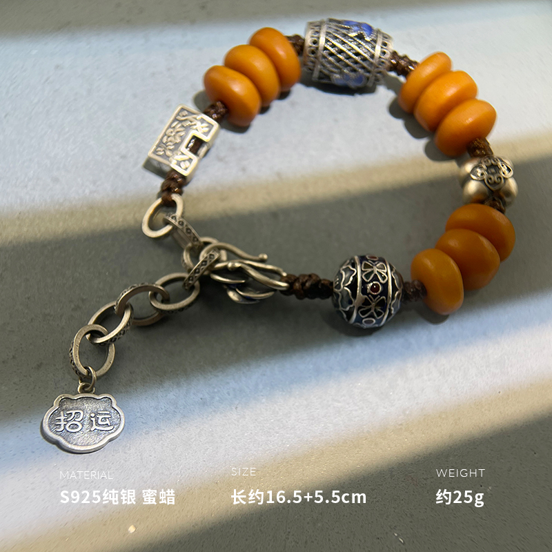 925纯银蜜蜡莲花珠手链女手串手镯银饰网红气质重约25gBCS2545 手链一条