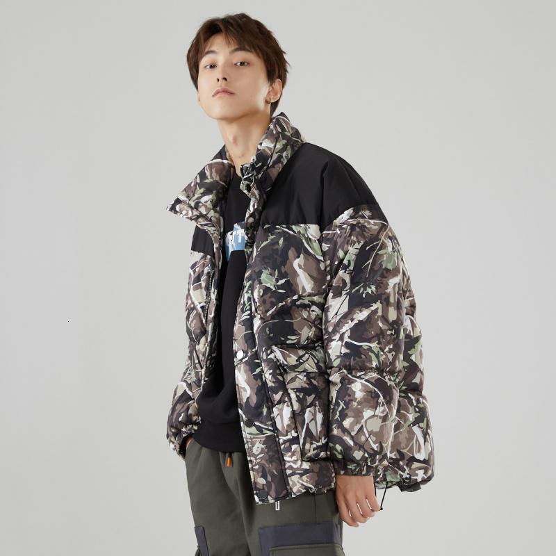 美特斯邦威迷彩满印羽绒服男立领新款冬季潮流面包服保暖外套