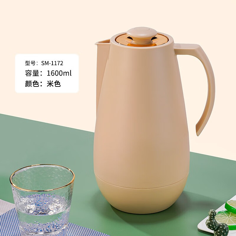 清水保温水壶玻璃内胆大容量家用保温壶热水瓶 1.6L 米色 SM-1172-160
