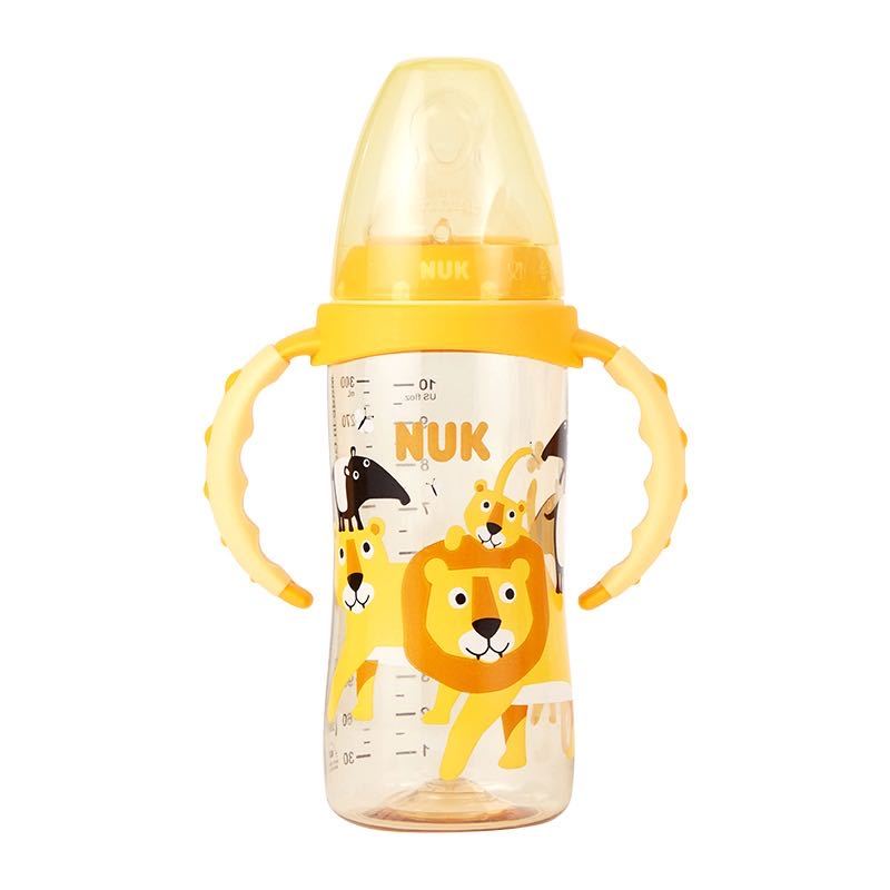 300mlNUK宽口径PPSU带手柄彩色奶瓶海狮款(带初生型硅胶中圆孔奶嘴)