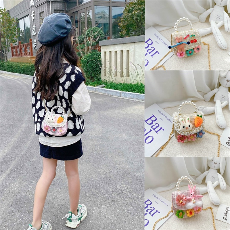 珍珠手提包儿童包包小女孩公主女童斜挎包智扣时尚卡通潮可爱链条配饰