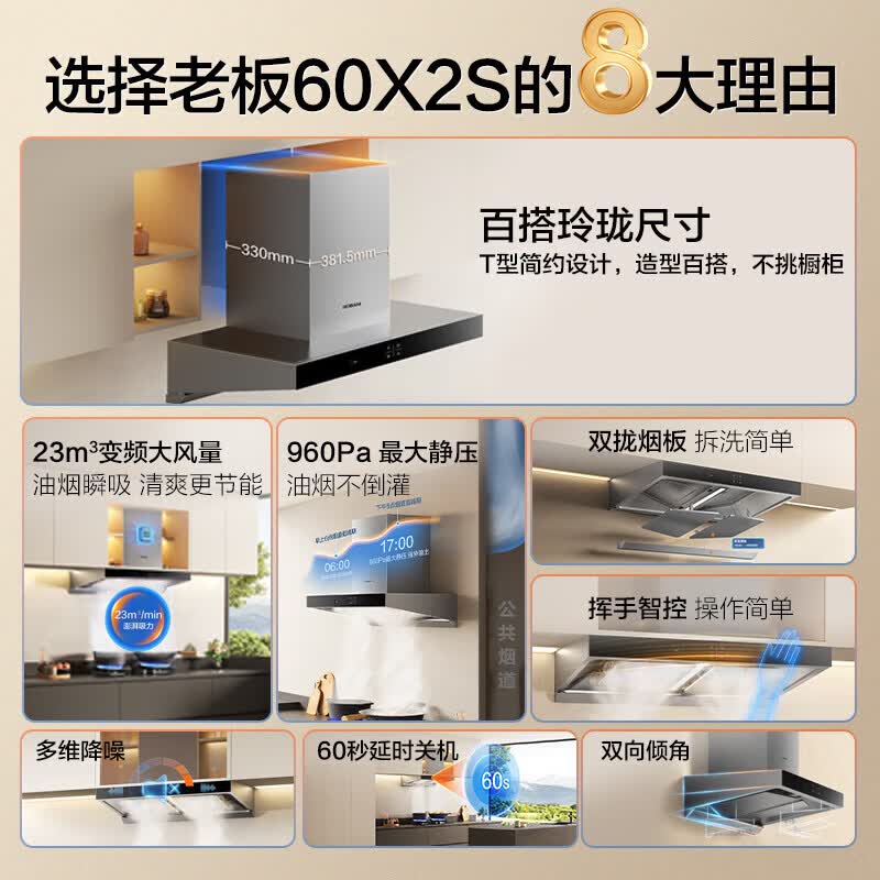 老板(Robam)23m³变频双腔油烟机灶具套餐 烟灶套装抽油烟机套装60X2S+57B0X液化气高清大图