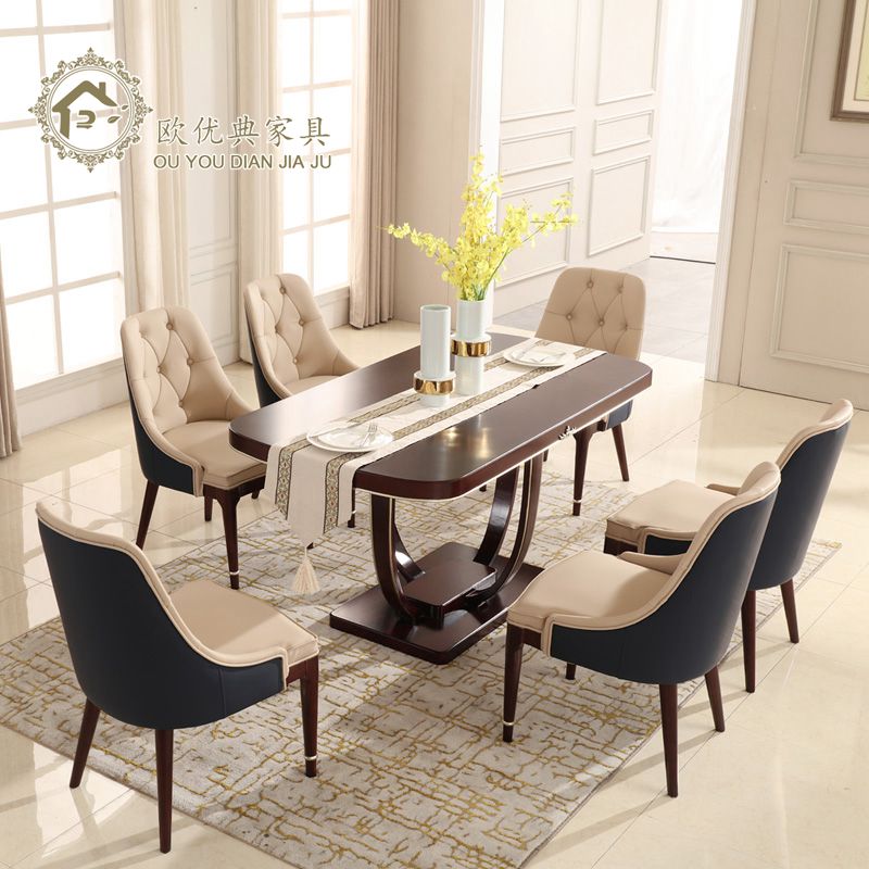 欧式餐桌椅组合法式西餐桌饭桌长方形实木简欧餐厅一桌六椅组合高清大图