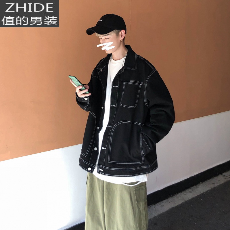 SUNTEK炸街外套高级范自留春秋装机能风白色工装牛仔夹克男盐系高街上衣夹克高清大图
