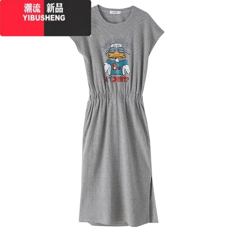 YIBUSHENG天衣服2024新款女连衣裙欧货减龄休闲长款收腰显瘦开叉T恤裙子高清大图