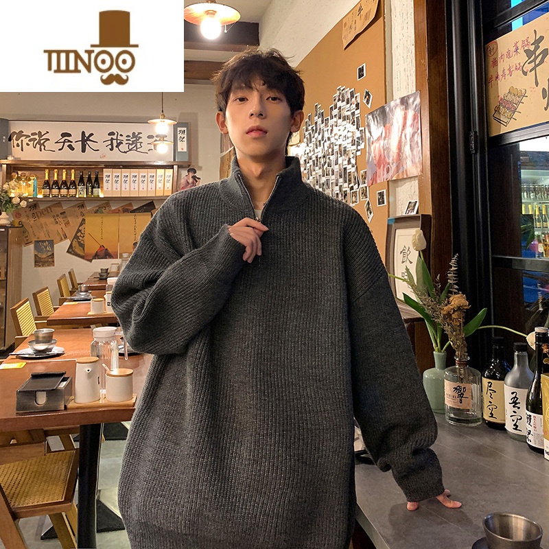 YANXU半拉链毛衣男秋季韩系ins宽松感上衣2023新款港风慵懒针织衫高清大图