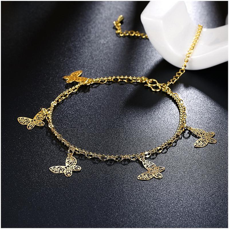 A060-A Women 18K yellow gold anklet jewelry 镀黄金色女脚链潮