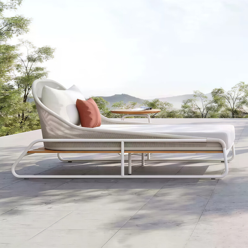 质凡 户外沙发藤编防水防晒创意露天藤椅柚木家具 单人沙发[爱仕沃玛布+透水棉]高清大图