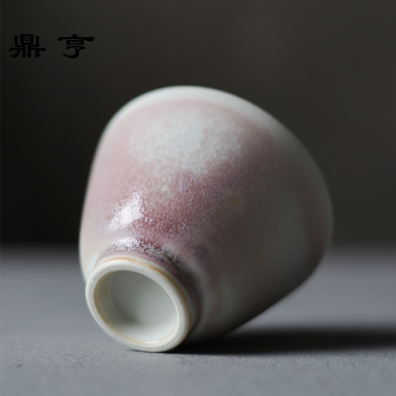 鼎亨景德镇品茗杯陶瓷若琛杯桃红汝窑开片茶盏单杯景德镇功夫茶杯