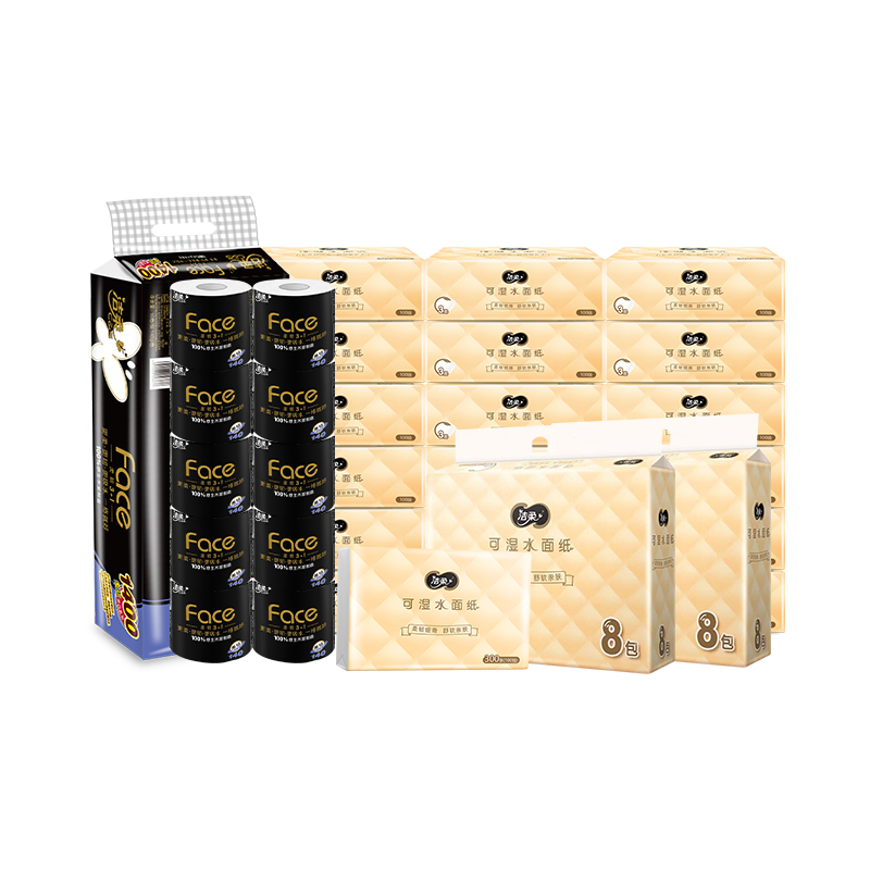 洁柔 抽卷纸巾组合 (16包*1提+10卷*1提)