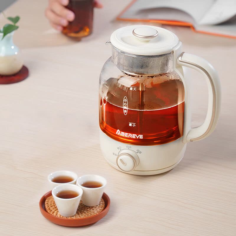 Abereve艾贝丽喷淋煮茶器 家用1.5L旋钮调控电热水壶 保温煮水壶手动自动双模式蒸煮养生茶壶ABL-ZC68 白色图片