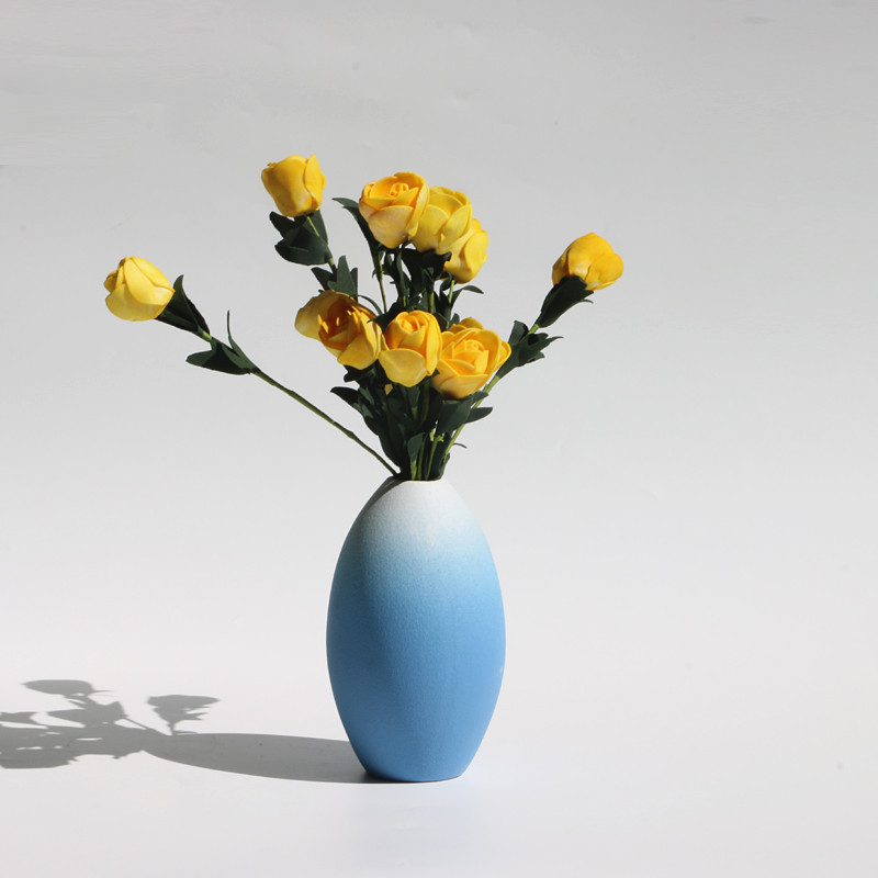 ins风北欧渐变陶瓷花瓶客厅插花工艺摆件清新干花装饰工艺品 三维工匠