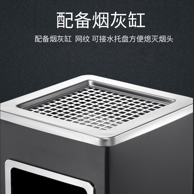 洛苏通盛不锈钢圆形大号商用垃圾桶立式烟灰桶电梯口高档户外方型黑色烤漆高清大图