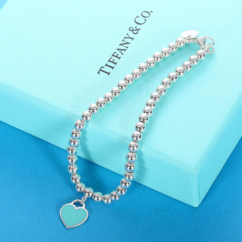 Tiffany&Co.:蒂芙尼经典款蓝心珠手链 S925银(链长可选)