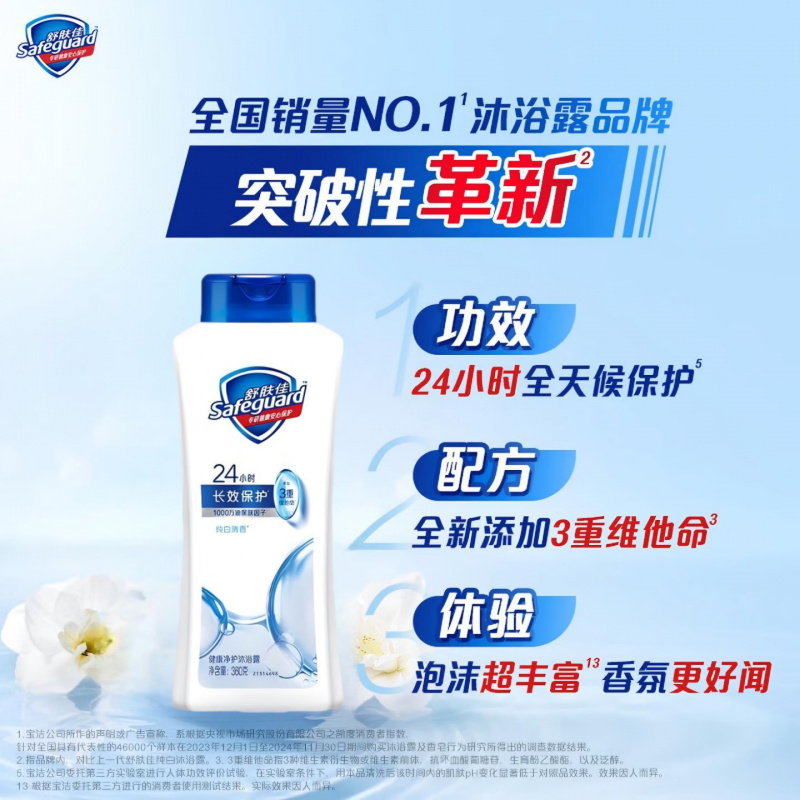 舒肤佳沐浴露360g纯白清香沐浴乳滋润保湿长效呵护男女通用1瓶装高清大图