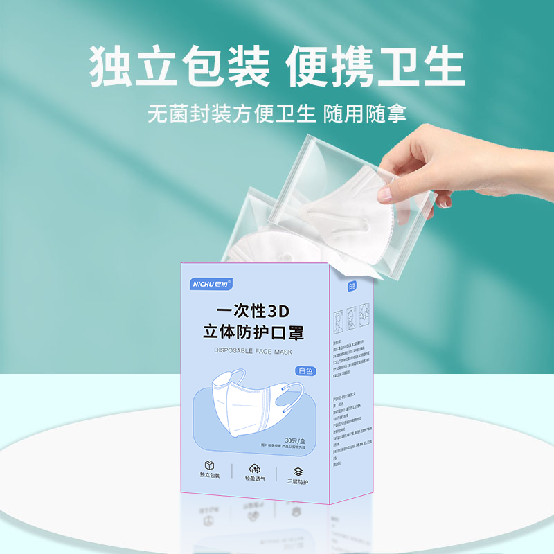 3d立体口罩一次性医疗三层正品正规白色高颜值女不花妆-尼初+3D立体防护口罩+尼初黑色3D立体[120片独