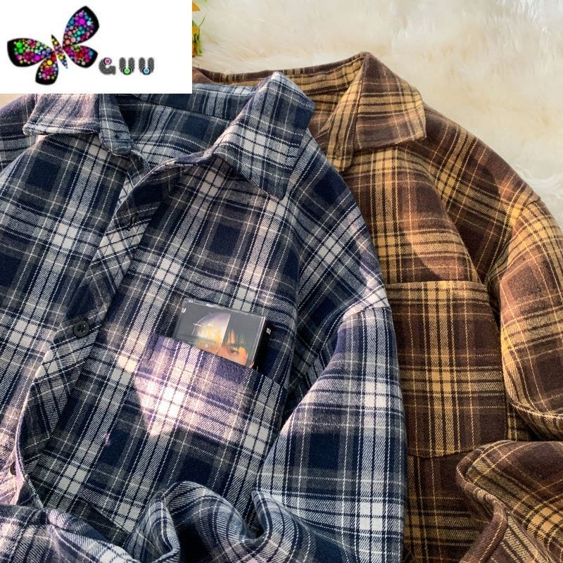 语娄美拉德穿搭格子衬衫女款vintage美式复古衬衣正肩法兰绒外套图片