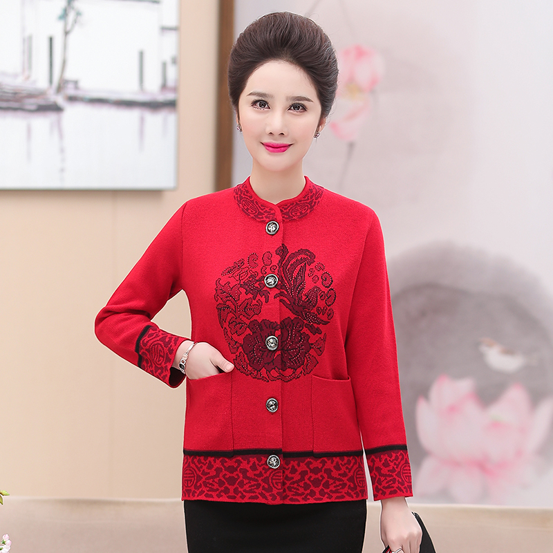 奶奶加厚毛衣妈妈冬装中老年人外套老人胖太太开衫加肥加大码妈妈装冬装外套新款婚礼老人衣服奶奶装毛衣开衫老年人春秋装女上衣高清大图