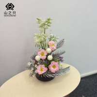 山之只 新中式山茶+孔雀仿真花摆件 MZ0144 个