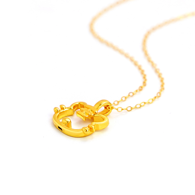 letrange足金小老虎镂空吊坠女士可爱黄金吊坠赠s925镀金银链