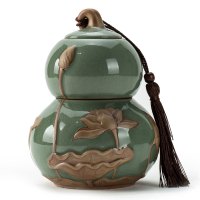 哥窑茶叶罐陶瓷汝窑紫砂葫芦大小号粗陶密封存储罐普洱茶叶包装盒