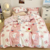 天作之合A纯棉B牛奶绒四件套全棉加绒床单被套套件珊瑚绒床上用品