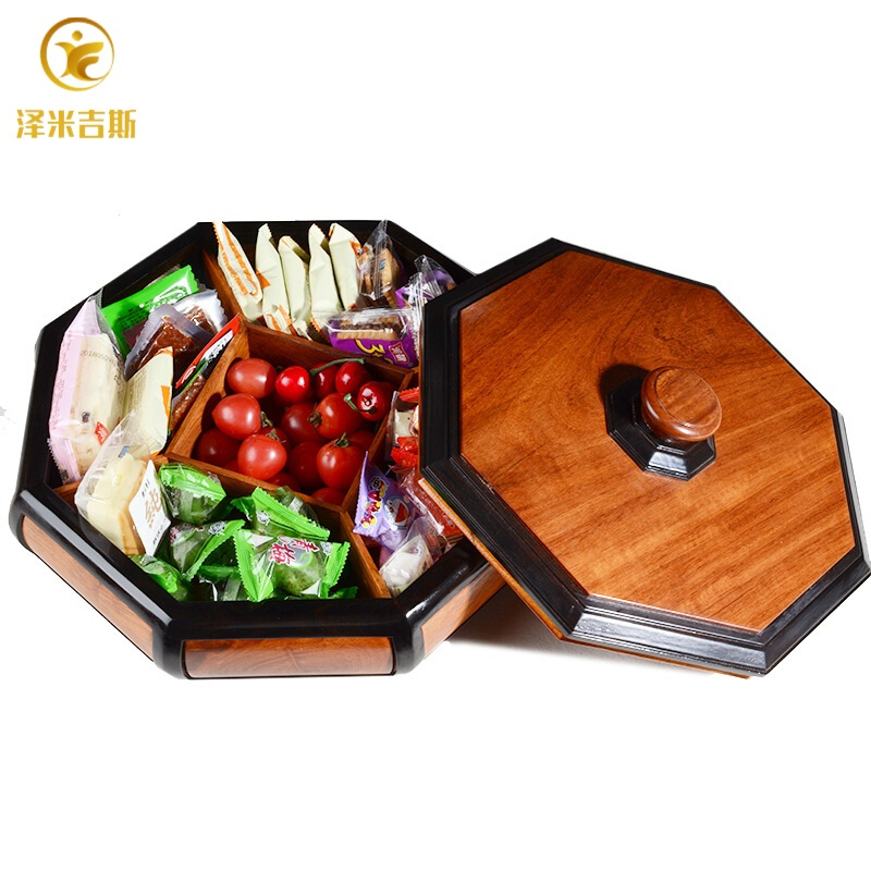 缅甸花梨木八角果盘果盒摆件实木红木刻创意结婚礼品婚庆家居客厅实用