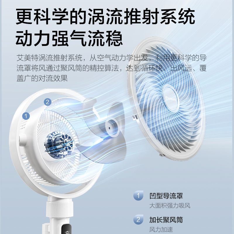 艾美特(AIRMATE)空气循环扇摇头落地风扇家用电风扇立式轻音扇台式大风力驱蚊 FA23-SQRD253 语音+遥控高清大图