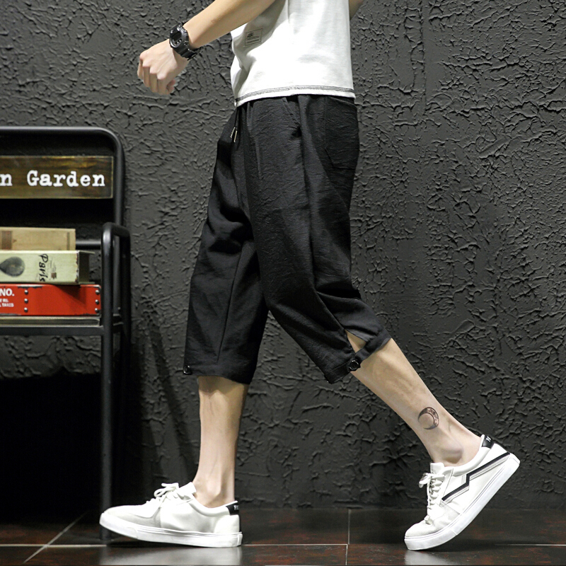 夏季宽松七分裤男士休闲马裤哈伦沙滩中裤韩版潮流运动短裤男裤子