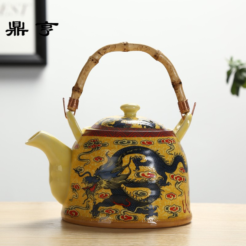 鼎亨陶瓷茶壶大号耐高温青花瓷提梁壶夏日家用凉壶饭店餐馆泡茶