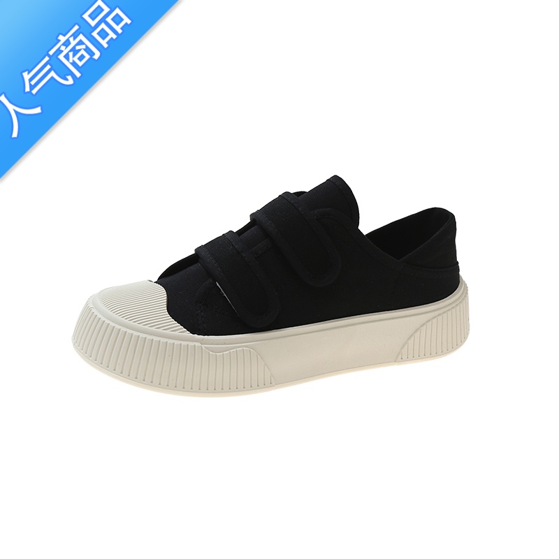 SUNTEK魔术贴两穿厚底小白鞋女学生ins韩版原创小众休闲百搭方头帆布鞋高清大图