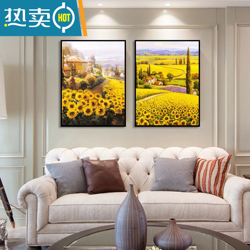 敬平现代简约向日葵客厅背景墙壁画卧室装饰画餐厅挂画简欧大气仿油画装饰画高清大图