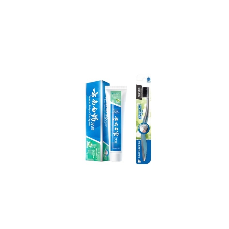云南白药牙膏牙刷套装(劲爽薄荷香型205g+金口健牙刷竹炭清新型)
