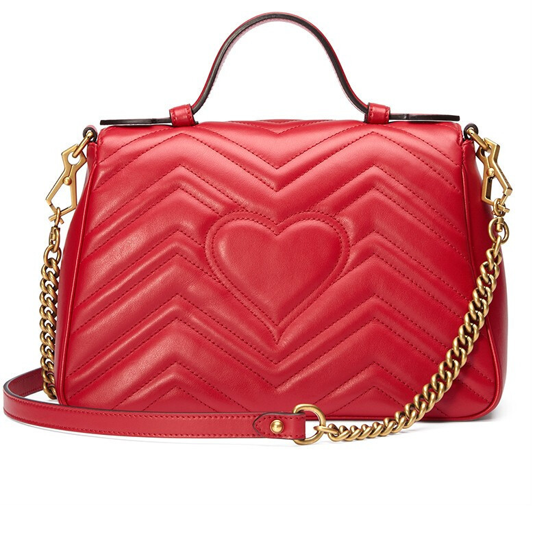 海外直邮gucci古驰女包ggmarmont系列牛皮红色小号手提包单肩包斜挎包