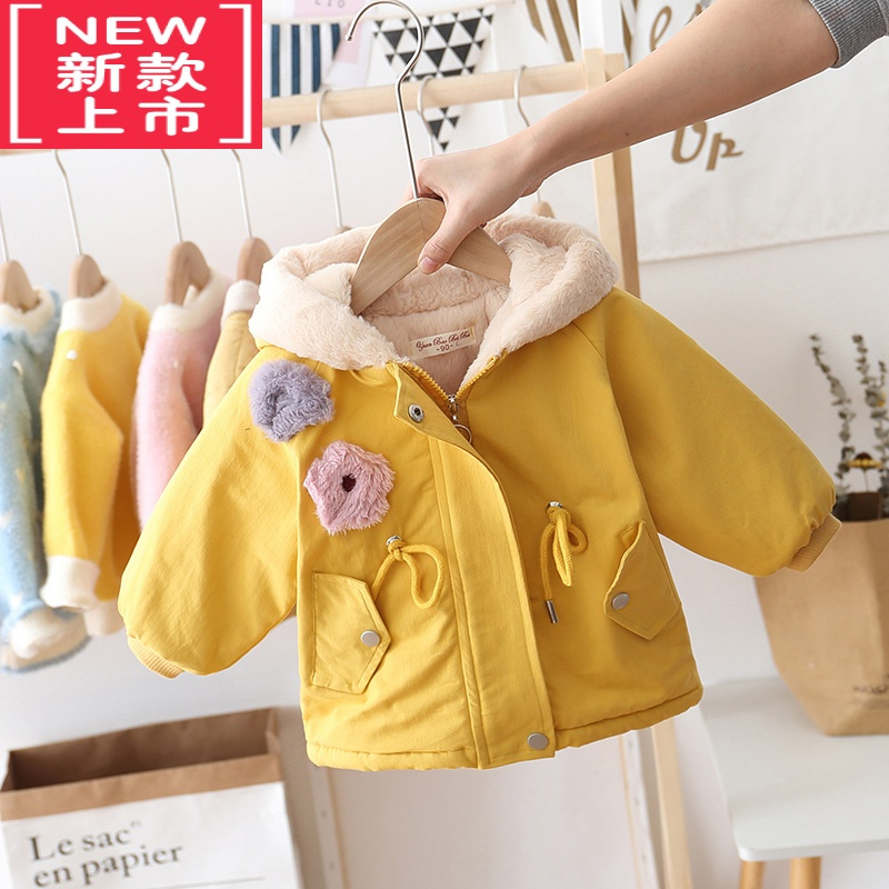 可莉允女童派克服2022新款儿童外套秋冬装宝宝加绒棉服中长款抽绳厚棉衣