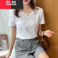 YIBUSHENG竹节棉t恤女短袖2024年新款宽松百搭白色上衣纯色体桖薄t L 白色