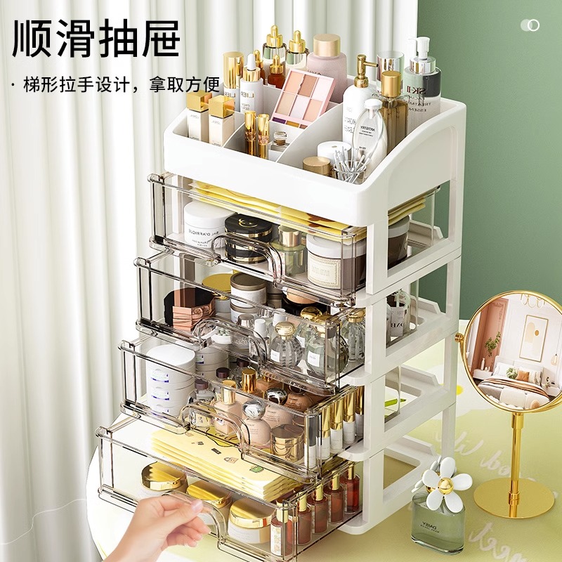 [补贴10%]化妆品桌面抽屉收纳盒梳妆台塑料透明整理盒办公桌置物架护肤品高清大图