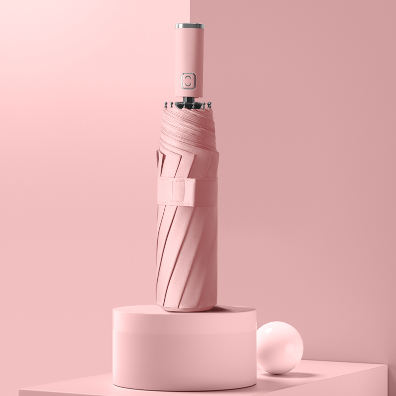 旭晴十骨配色手柄黑胶防晒晴雨两用自动伞 