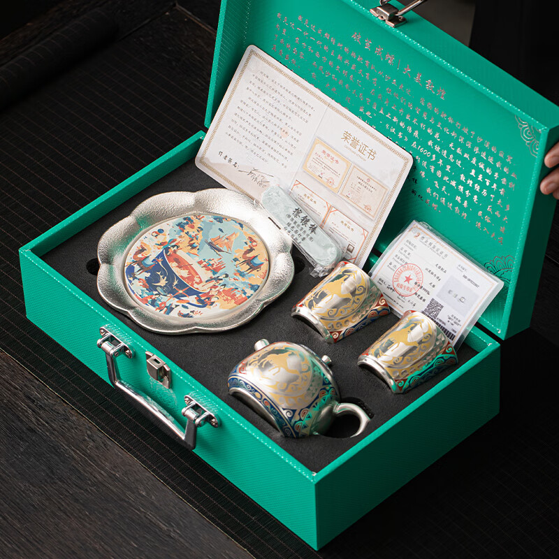 苏氏陶瓷/SUSHI CERAMICS J1078 鎏银大美敦煌茶壶小套装 (单位:套)