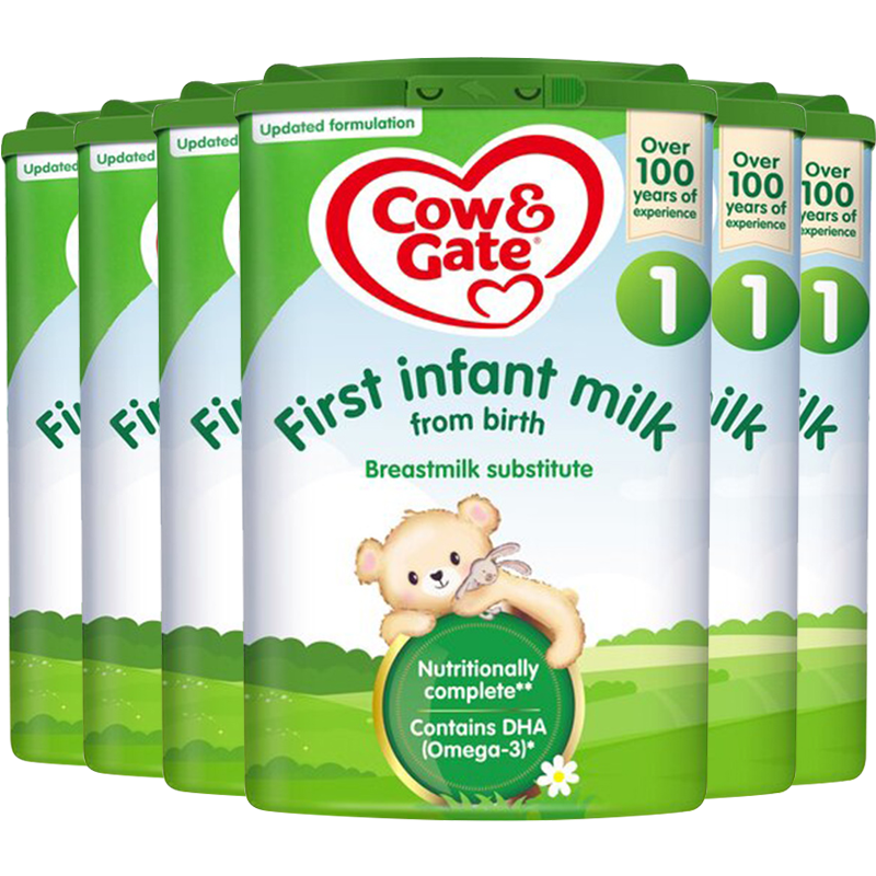 [6罐装 有效期26年2月后]原装进口英国COW&GATE牛栏1段婴幼儿配方奶粉(0-6个月)800g/罐 爱尔兰原装