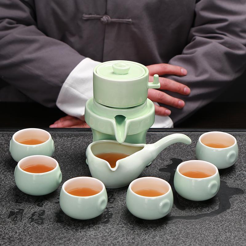 陶瓷石磨半全自动功夫茶具套装家用青瓷懒人泡茶器创意茶壶茶杯