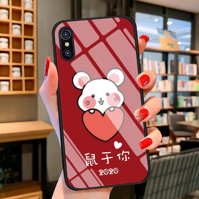 SUGOOL 2020苹果8plus手机壳iphone11promax玻璃6防摔xs硅胶全包7个性创意情侣款鼠年红色硬套