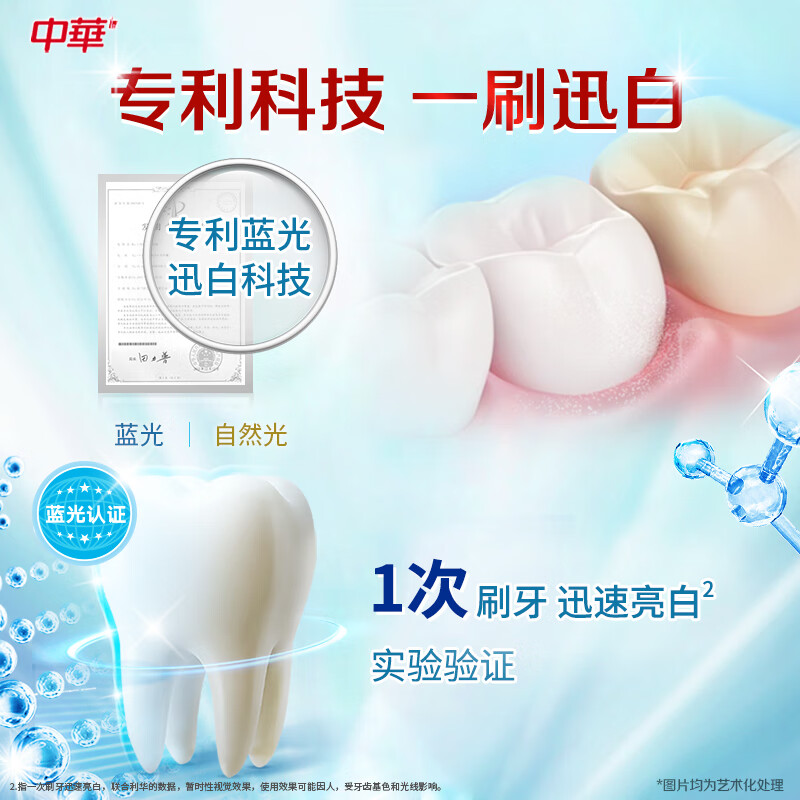中华魔丽迅白牙膏蓝光迅白科技清新口气 2支冰极薄荷味100g+酷爽薄荷味100g高清大图