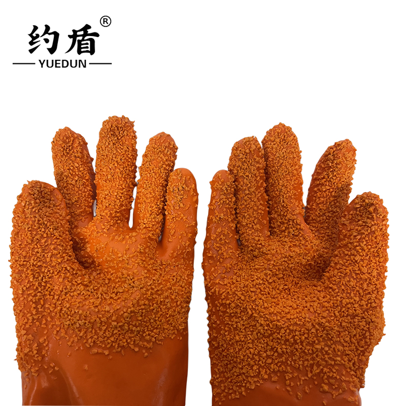 约盾 欧环橘红防滑颗粒 耐磨耐油耐碱防腐蚀浸塑劳保手套(27cm)OB27/双高清大图