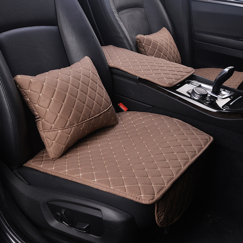 纯亚麻汽车坐垫本田crv奔驰c级宝马3系奇骏四季三件套车后座垫子