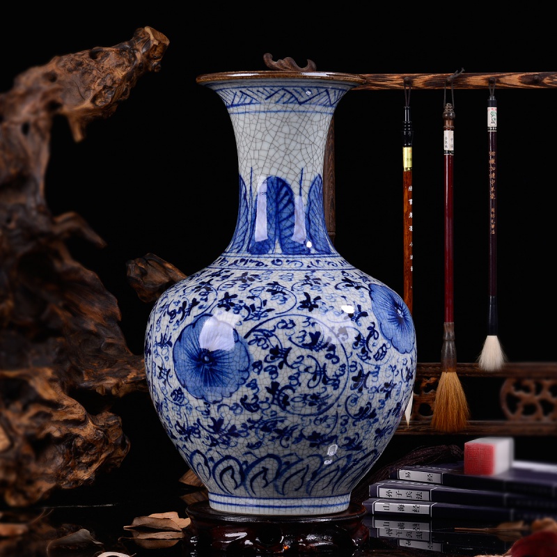 陶瓷花瓶仿古手绘青花瓷器古典大号中式家居装饰品客厅摆件 三维工匠 鱼尾高31厘米宽18厘米高清大图