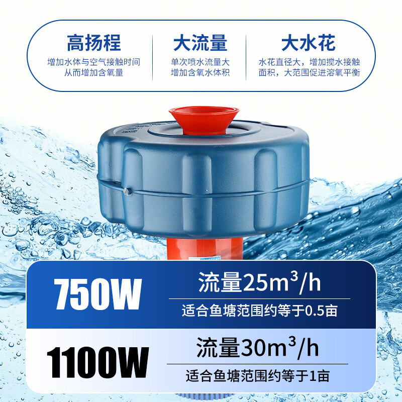 厚玖池塘增氧泵氧气泵浮水泵220V750W15米线