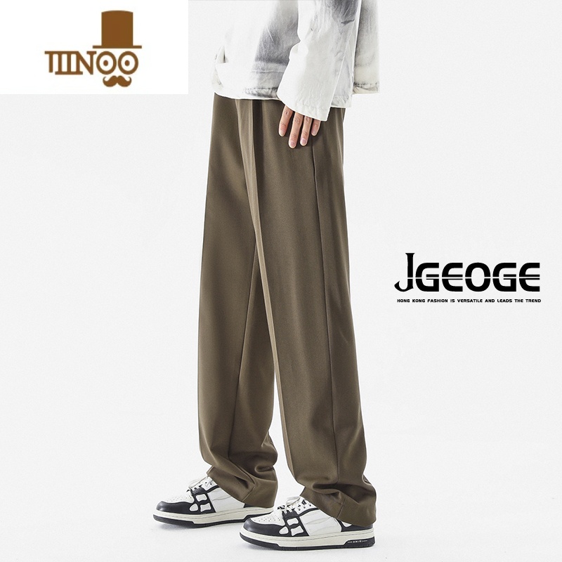 YANXU黑色西装裤子男潮流宽松百搭直筒西裤夏季休闲凉感冰丝裤高清大图